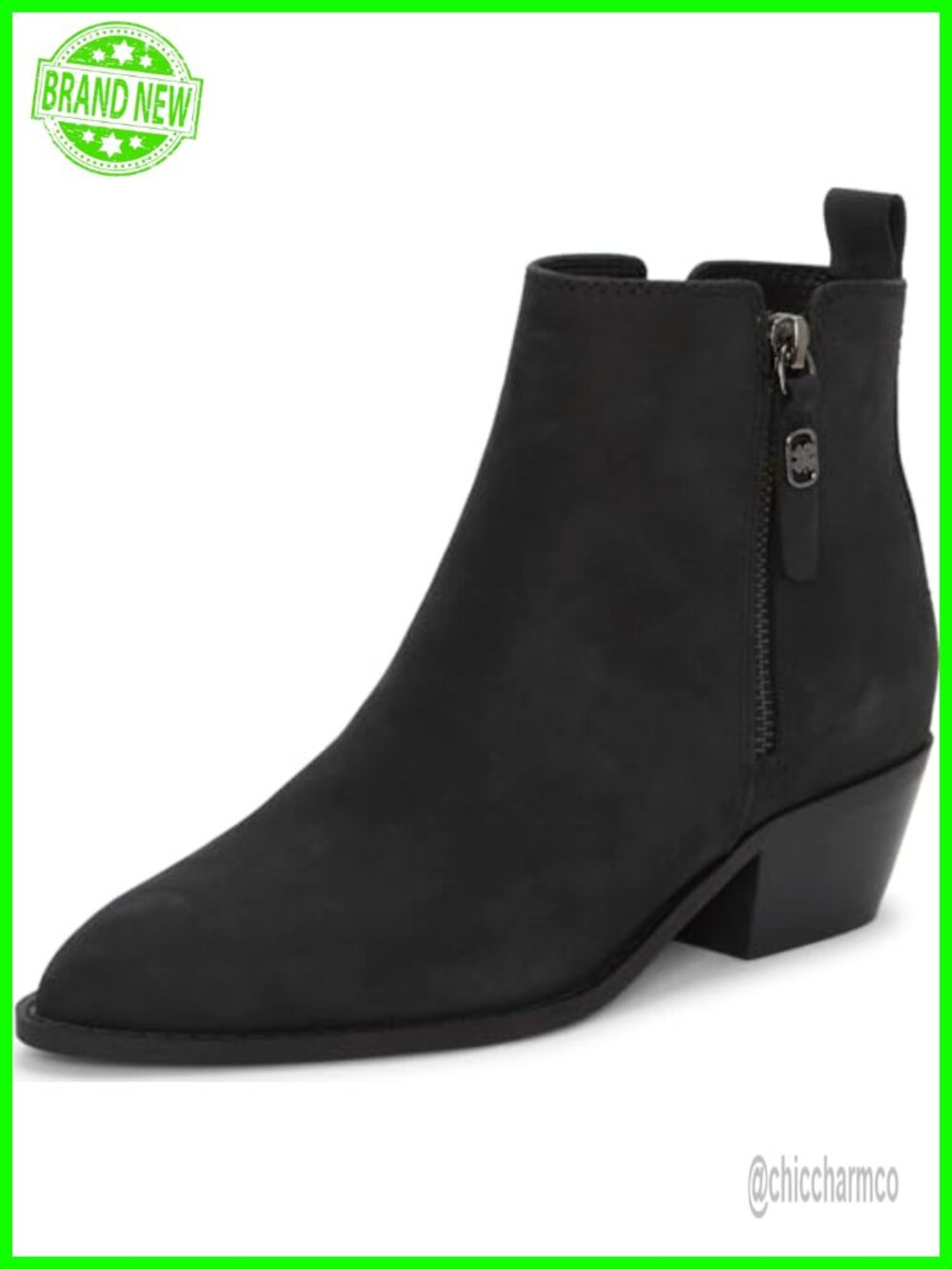 Lucky Brand Ailein Pointed Toe Ankle Bootie Stacked Block Heel Leather Sleek